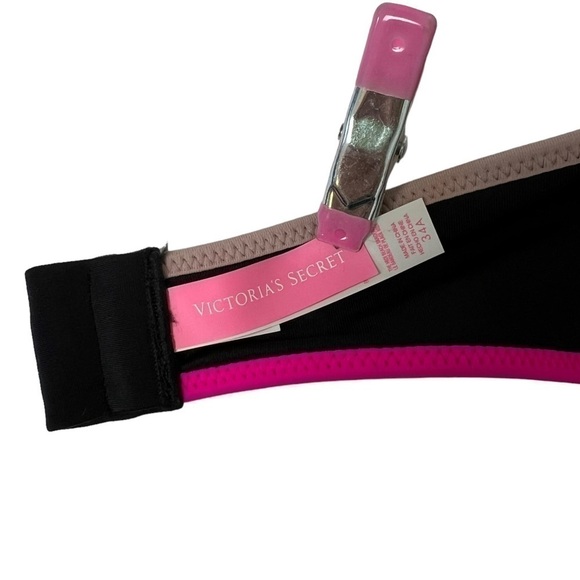 Victoria Secret Bathing Suit Top 34A Black Orange Pink Beach Top Padded neoprene - Picture 3 of 3